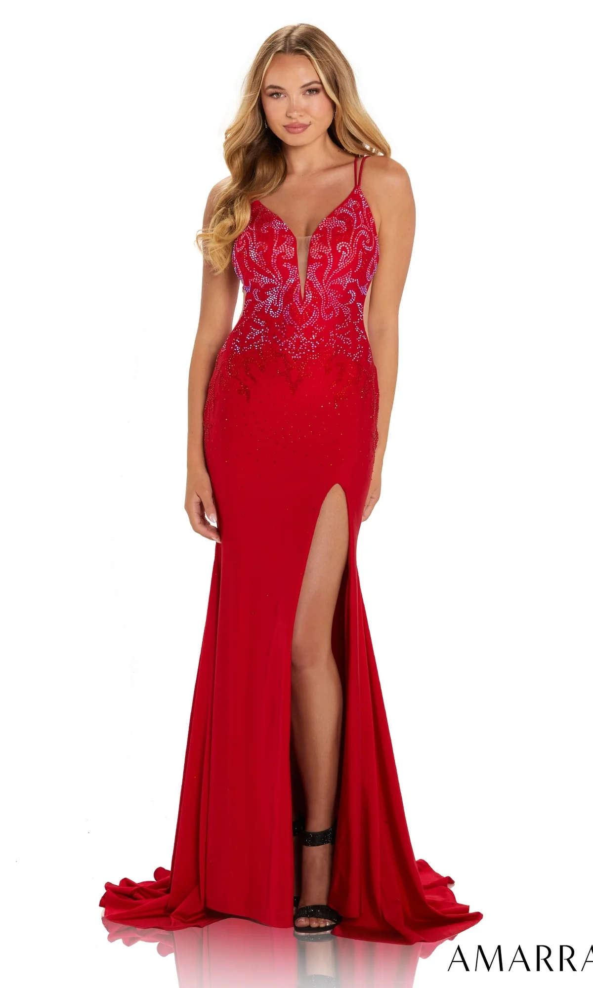 Amarra Backless Long Jersey Prom Dress with Beads - Image 5