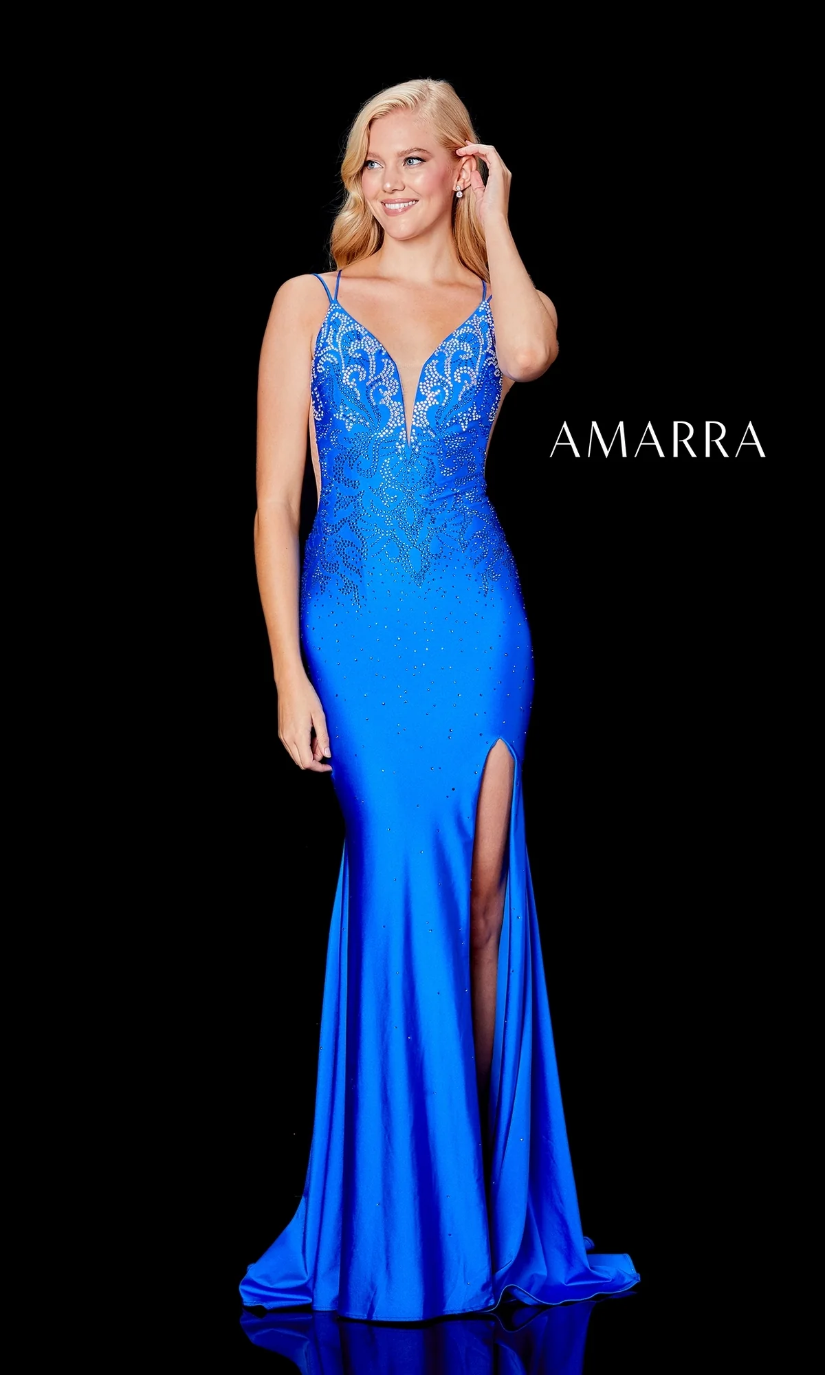Amarra Backless Long Jersey Prom Dress with Beads - Image 6