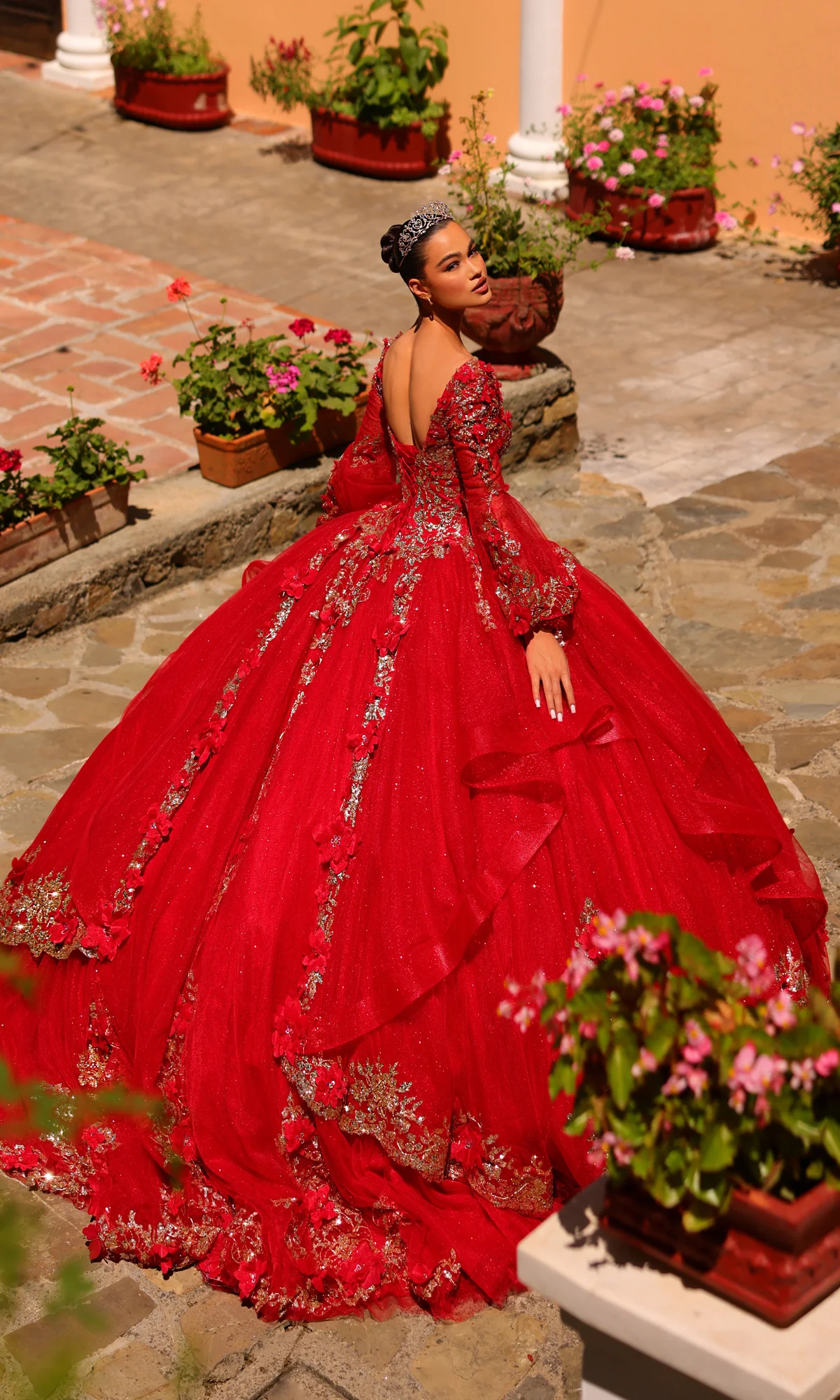 Amarra 54263 Red Quincea¤era Dress with Bell Sleeves - Image 4