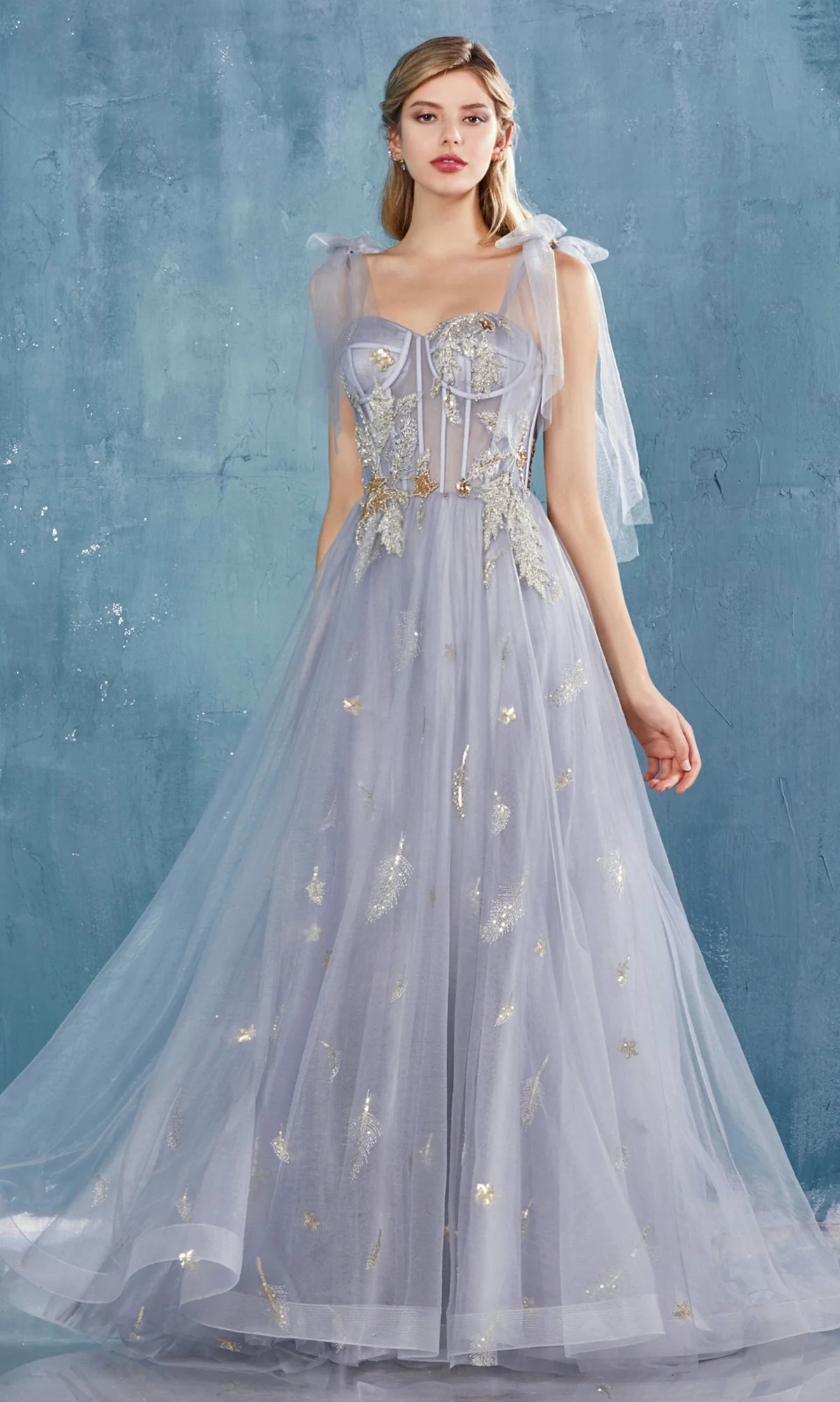 Shoulder-Bow Long Corset Prom Ball Gown A0824 - Image 10