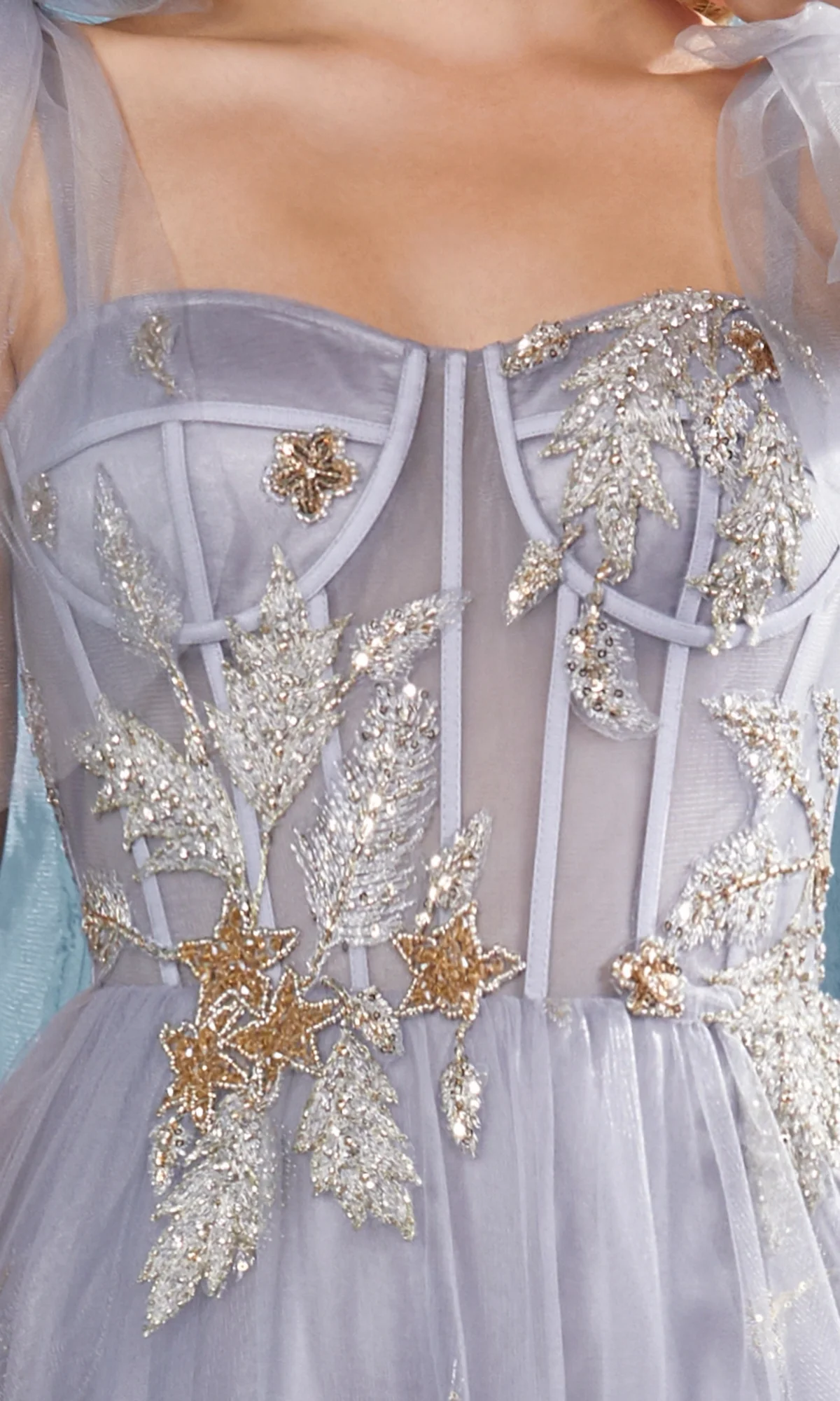 Shoulder-Bow Long Corset Prom Ball Gown A0824 - Image 3