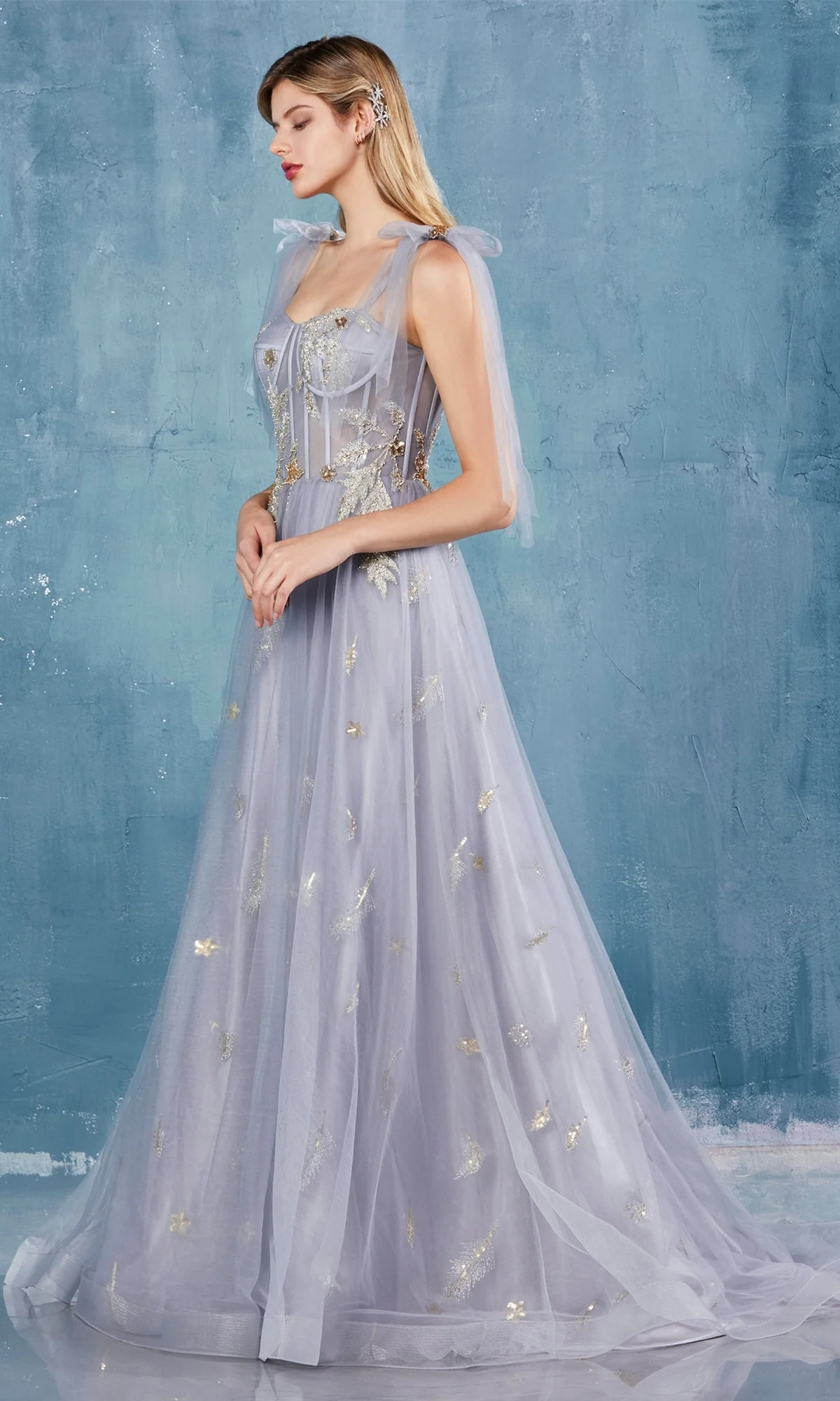 Shoulder-Bow Long Corset Prom Ball Gown A0824 - Image 4