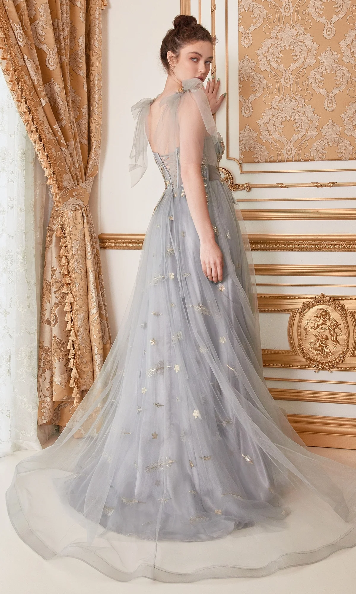 Shoulder-Bow Long Corset Prom Ball Gown A0824 - Image 7