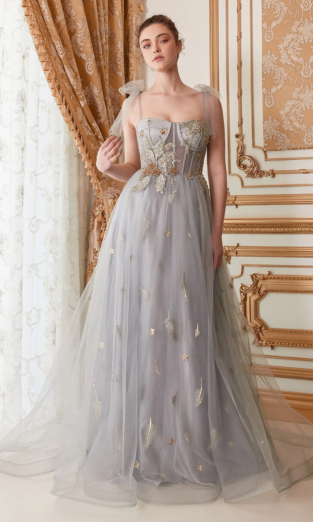 Shoulder-Bow Long Corset Prom Ball Gown A0824 - Image 9