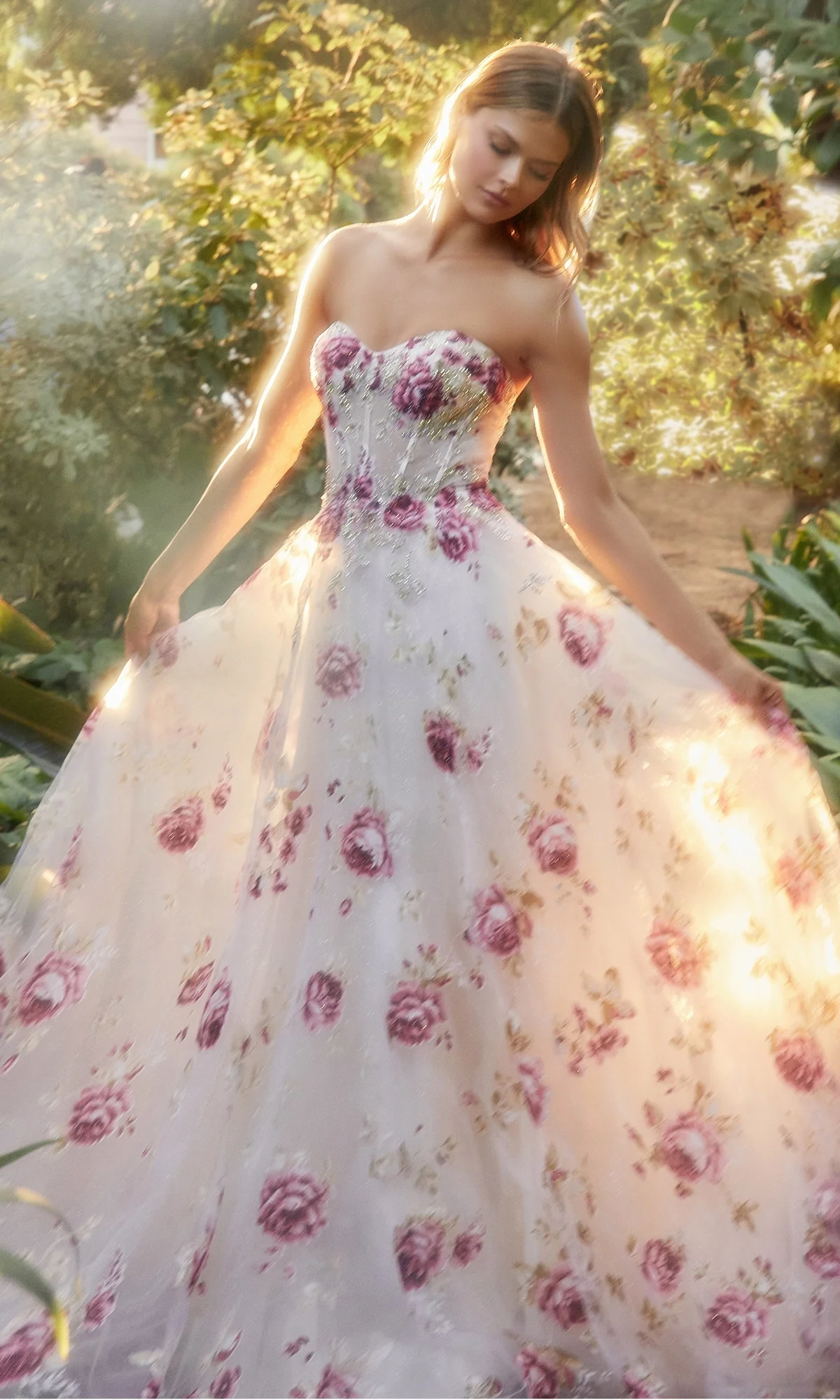 Puff-Sleeve Strapless Floral-Print Ball Gown A1133 - Image 6