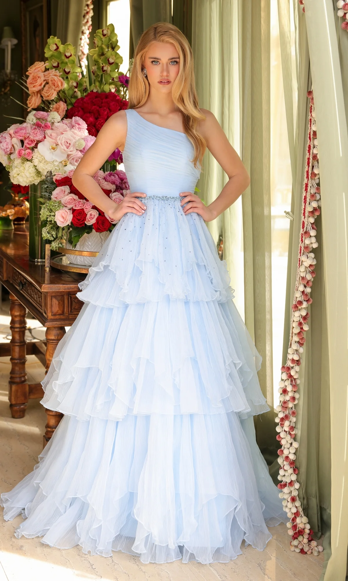 One-Shoulder Tiered Prom Gown: Ava Presley 29131 - Image 15