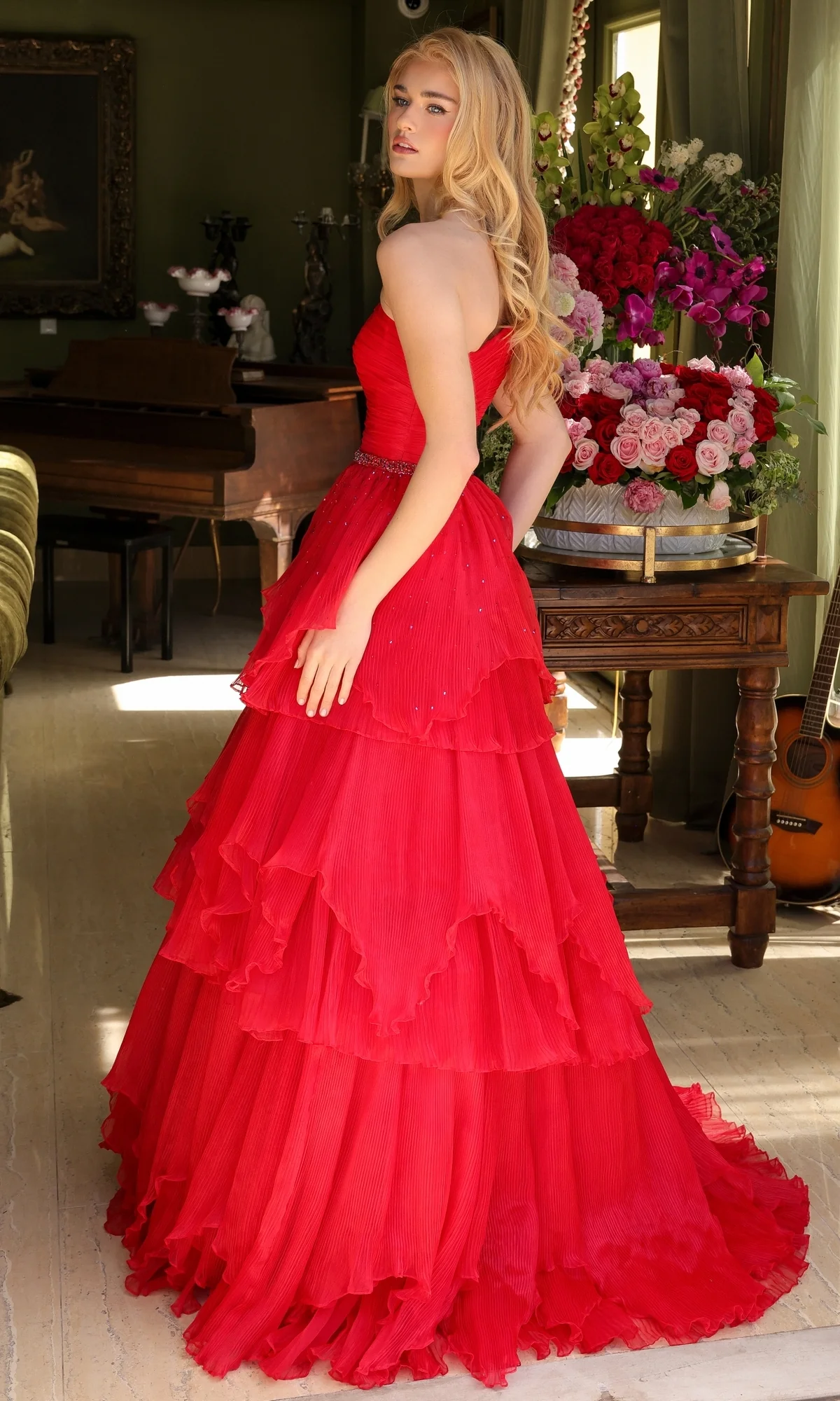 One-Shoulder Tiered Prom Gown: Ava Presley 29131 - Image 23