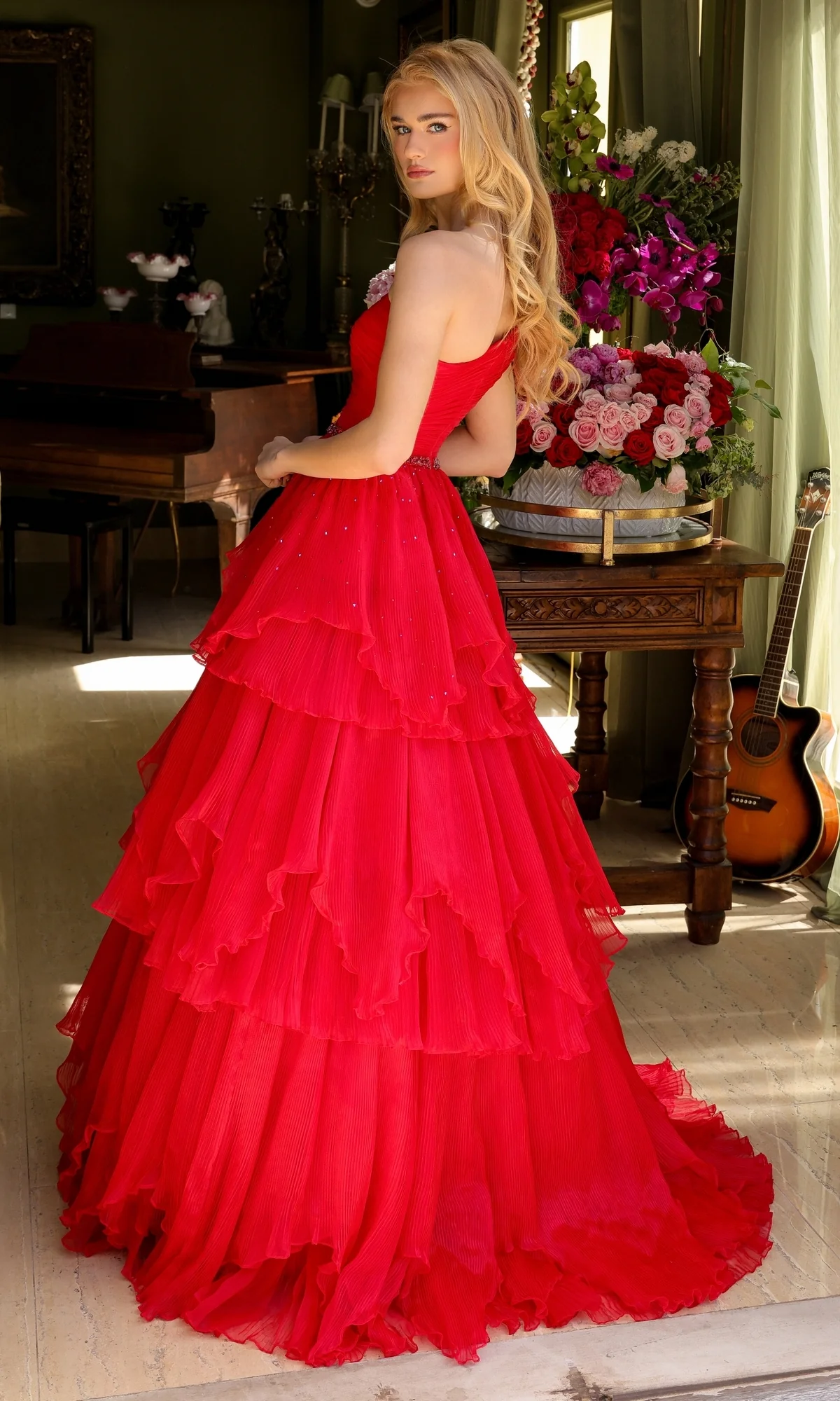 One-Shoulder Tiered Prom Gown: Ava Presley 29131 - Image 5