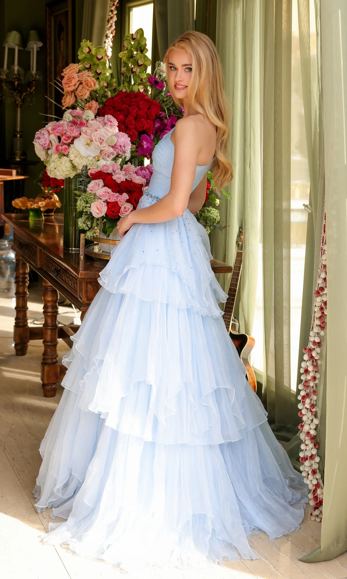 One-Shoulder Tiered Prom Gown: Ava Presley 29131 - Image 6