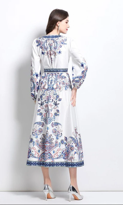 Long-Sleeve Paisley-Print Casual Maxi Wrap Dress - Image 4