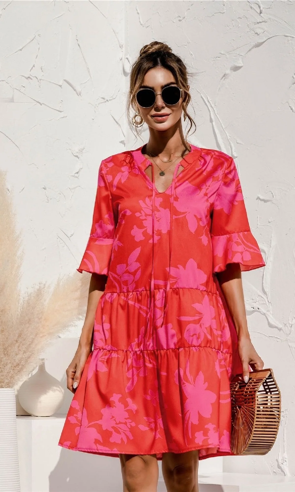 Tiered A-Line Short Sleeve Casual Print Dress - Image 3