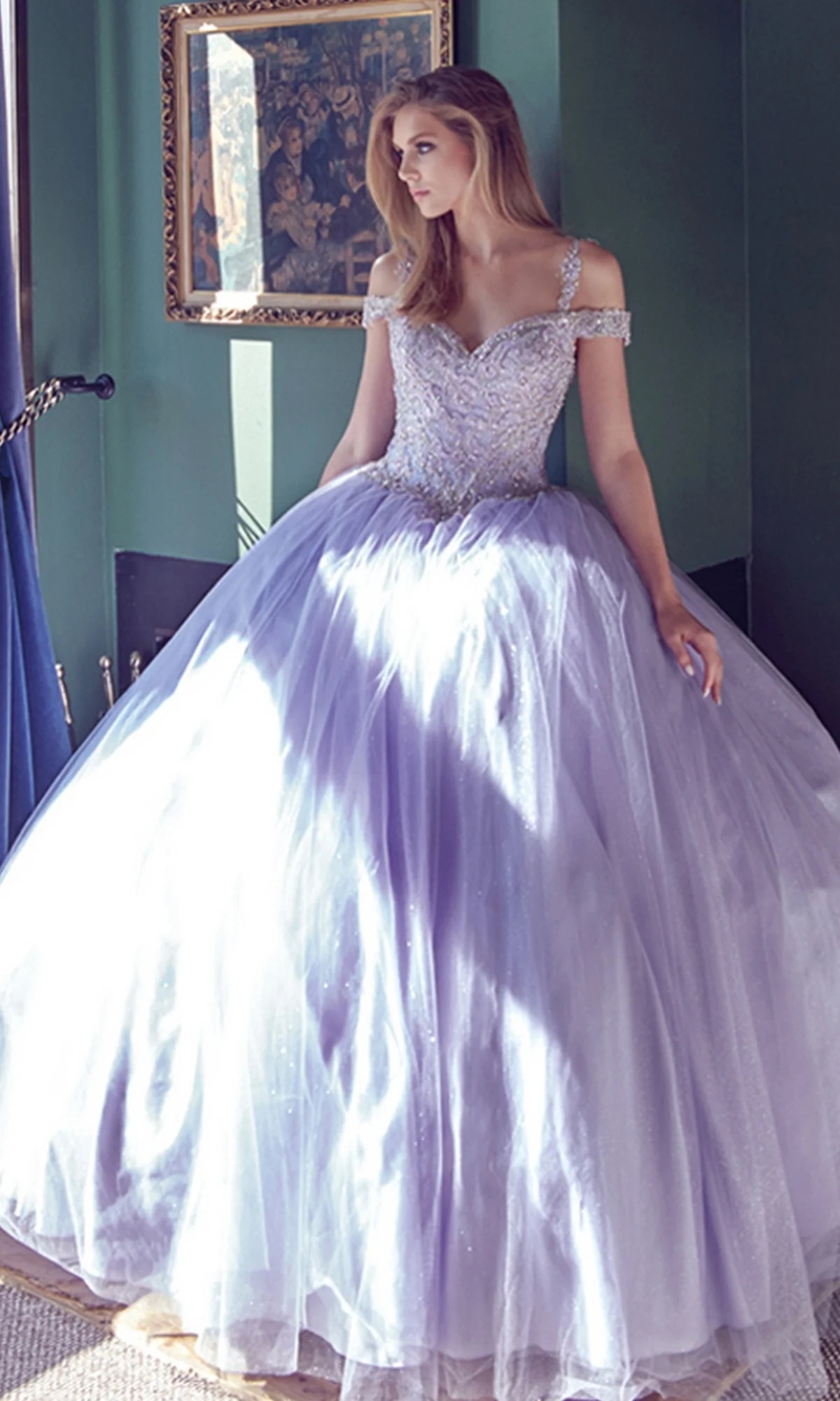 Juliet 1430 Cold-Shoulder Glitter Quinceanera Dress - Image 3