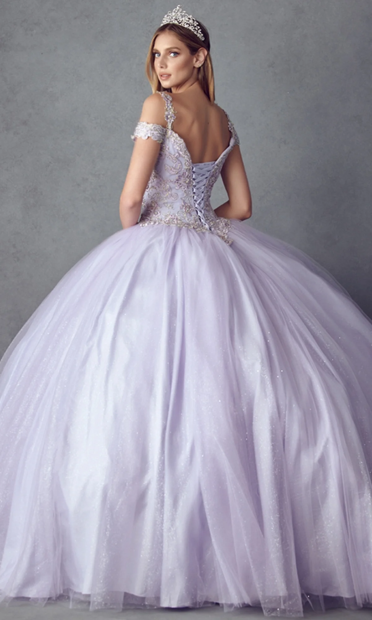 Juliet 1430 Cold-Shoulder Glitter Quinceanera Dress - Image 6