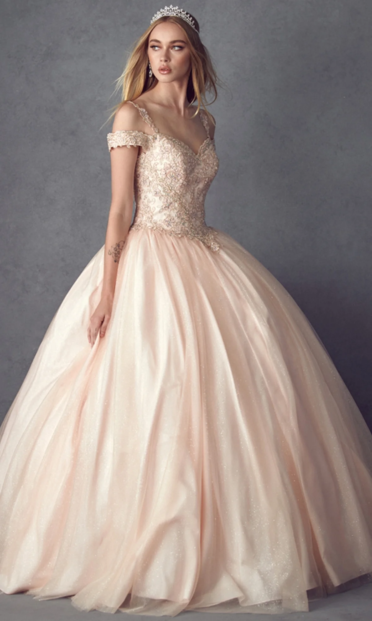 Juliet 1430 Cold-Shoulder Glitter Quinceanera Dress - Image 7