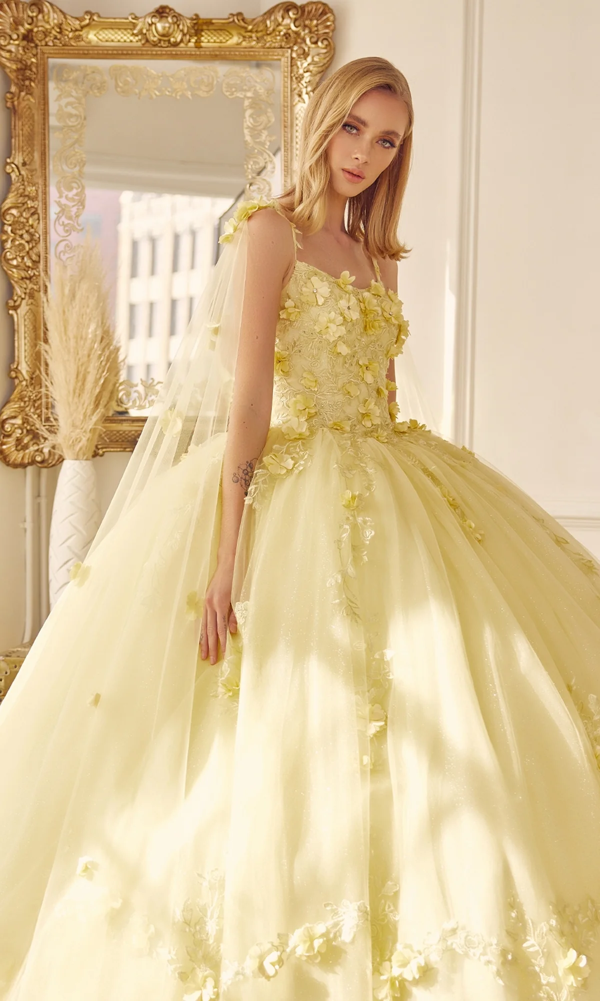 Juliet 1436 Glitter Quinceañera Dress with Cape - Image 10