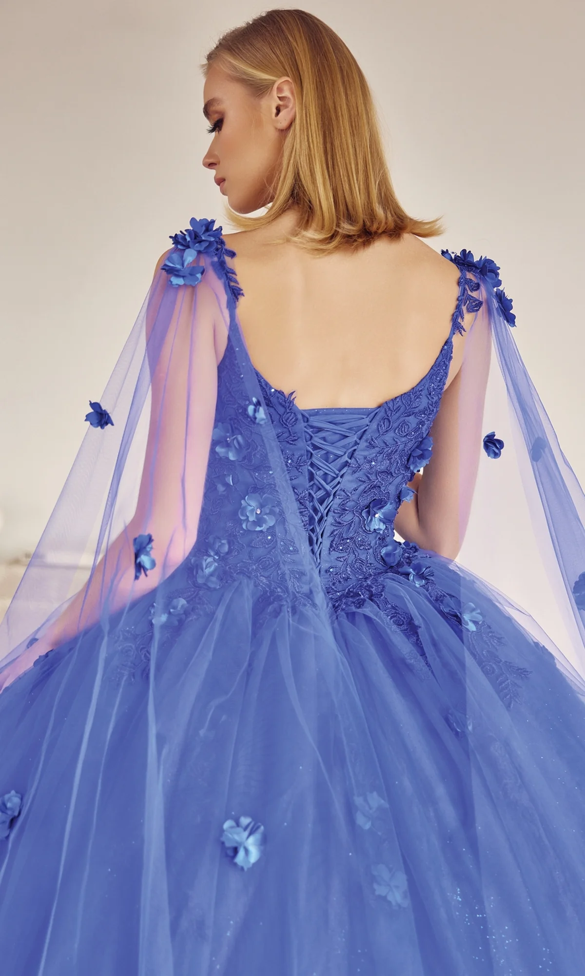 Juliet 1436 Glitter Quinceañera Dress with Cape - Image 5
