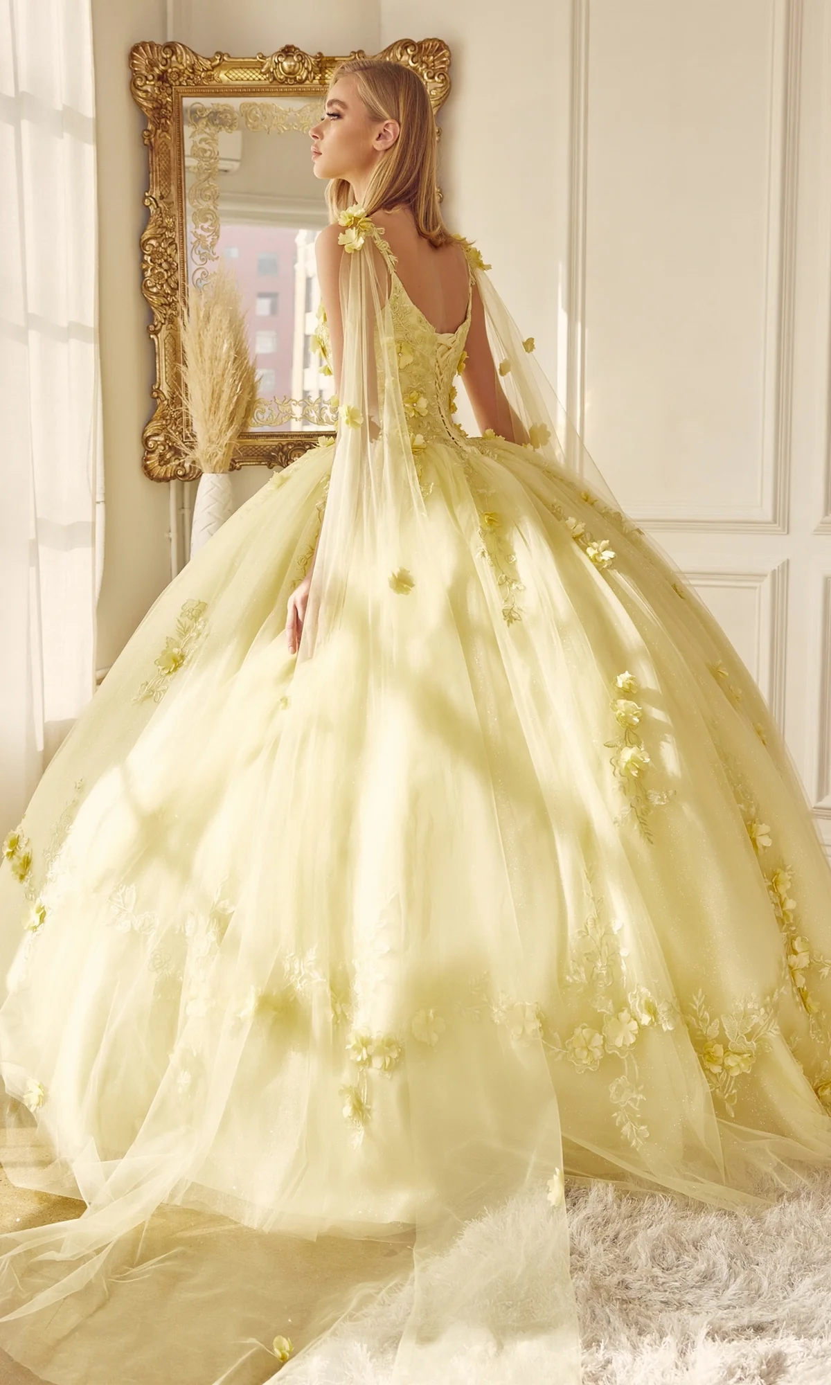Juliet 1436 Glitter Quinceañera Dress with Cape - Image 8