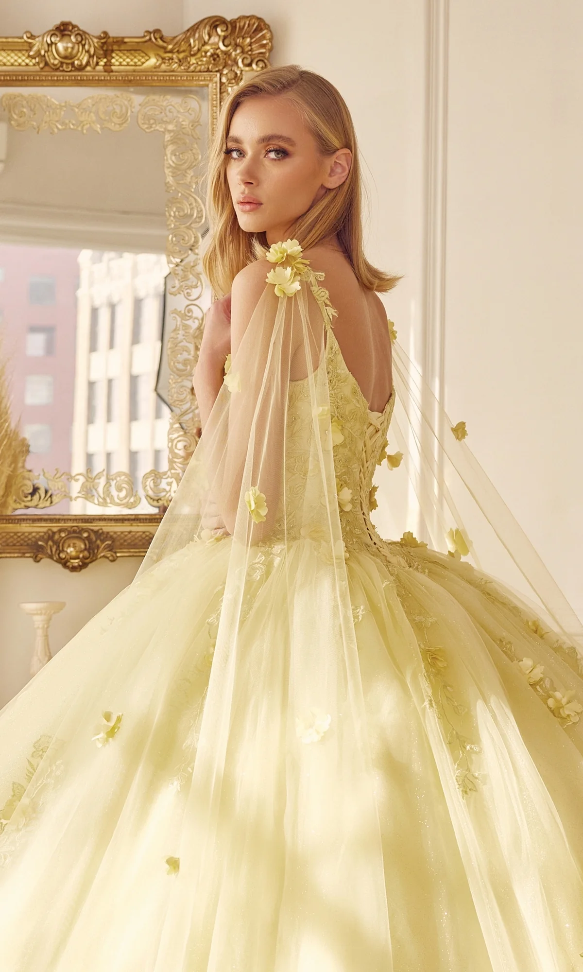 Juliet 1436 Glitter Quinceañera Dress with Cape - Image 9