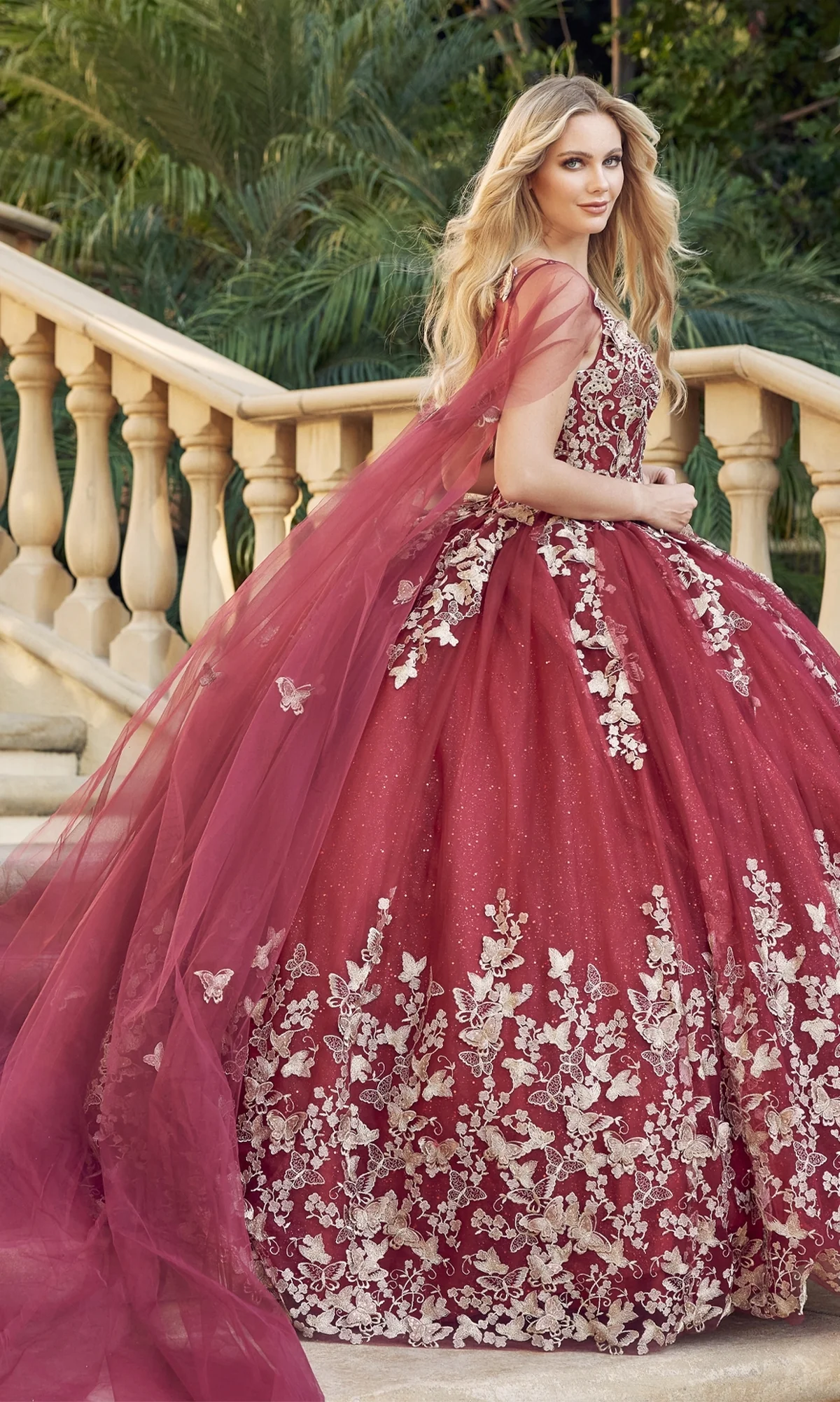 Juliet 1442 Quinceañera Dress with Sheer Cape - Image 3