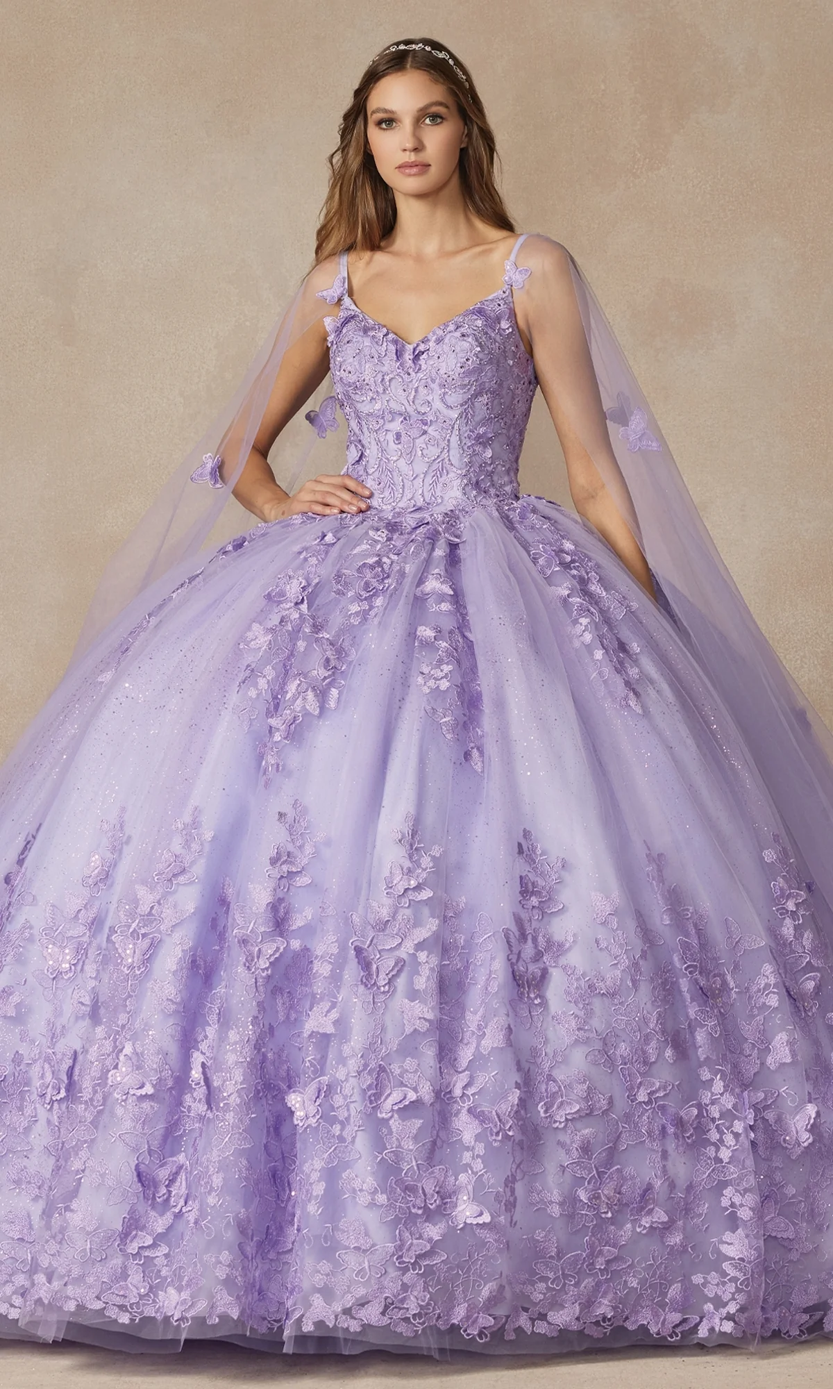 Juliet 1442 Quinceañera Dress with Sheer Cape - Image 4