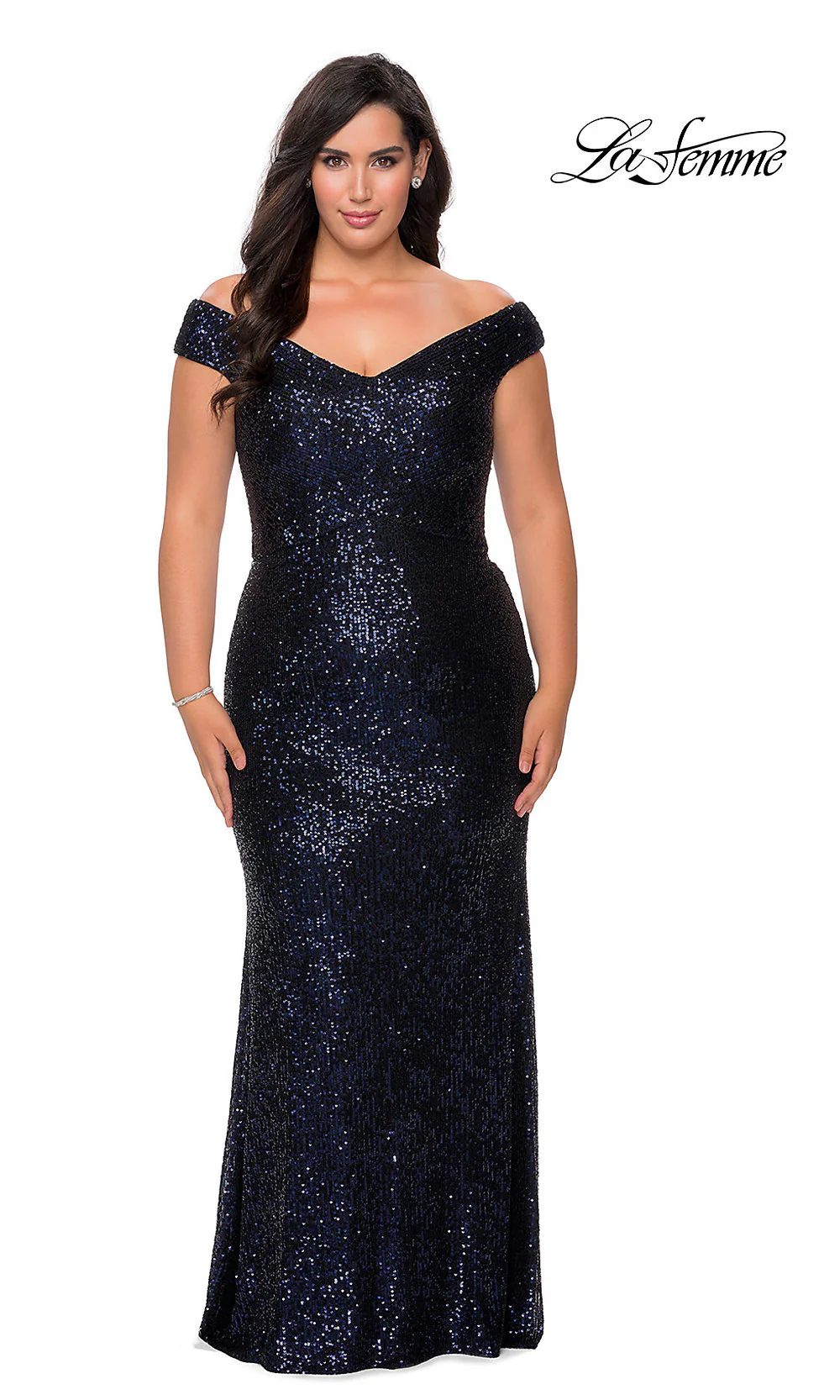 Off-the-Shoulder Long Sequin Plus-Size Prom Dress - Image 3