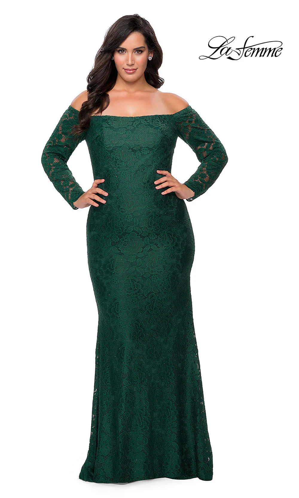 Plus-Size Long Sleeve Lace La Femme Prom Dress - Image 3