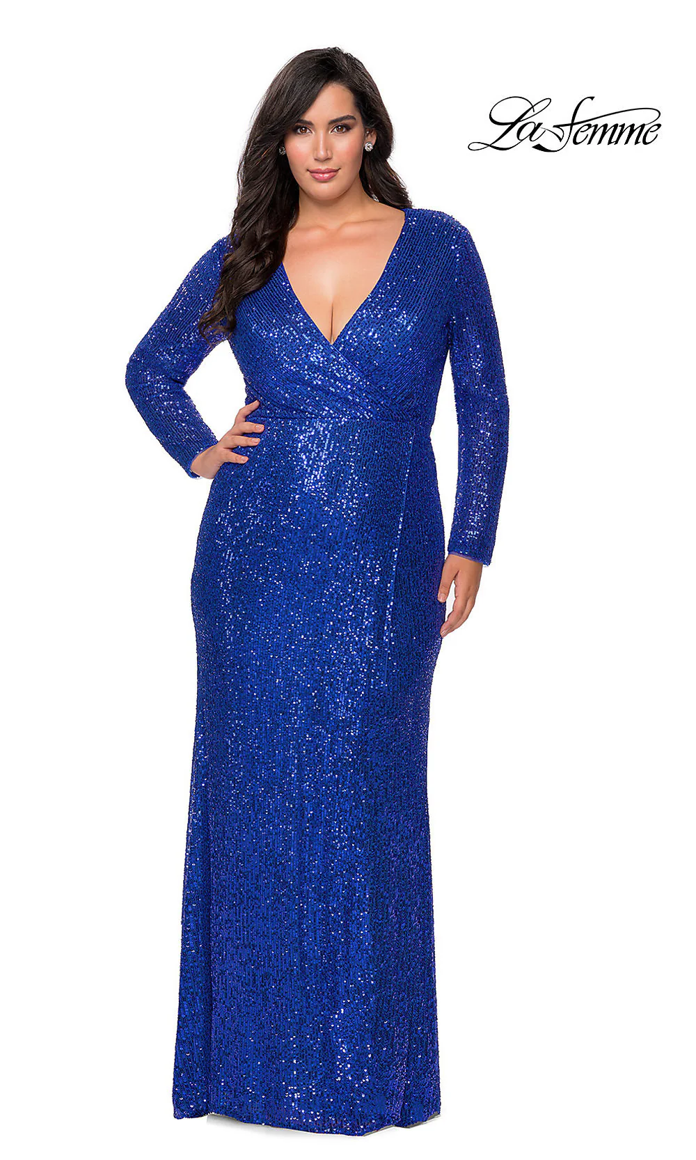 Sequin Plus-Size Long Sleeve La Femme Prom Dress - Image 3
