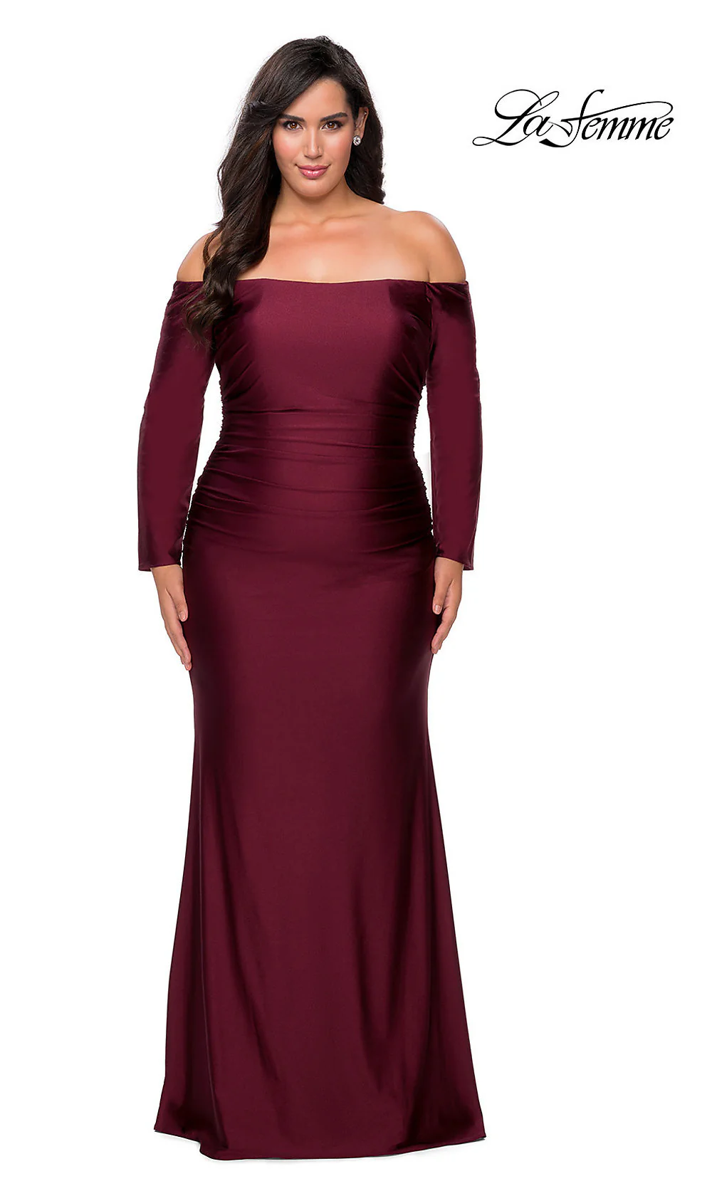 Off-the-Shoulder La Femme Plus-Size Prom Dress - Image 3