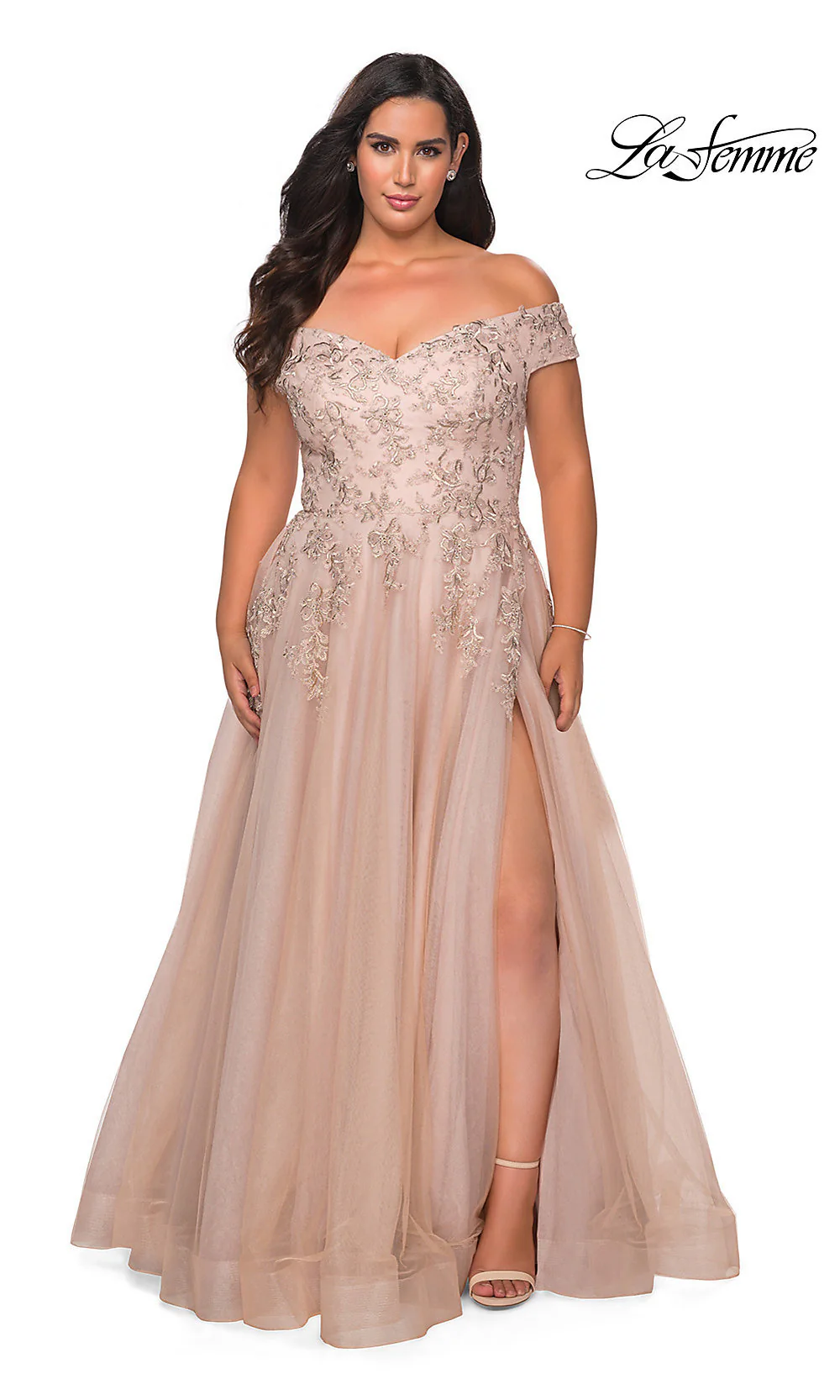 Off-the-Shoulder Plus-Size La Femme Prom Ball Gown - Image 3