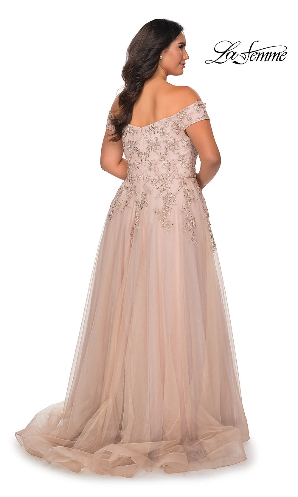 Off-the-Shoulder Plus-Size La Femme Prom Ball Gown - Image 4