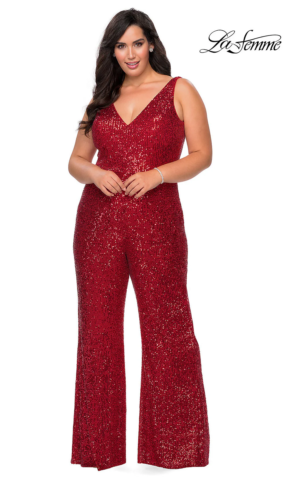 La Femme Plus-Size Sequin Formal Jumpsuit for Prom - Image 4
