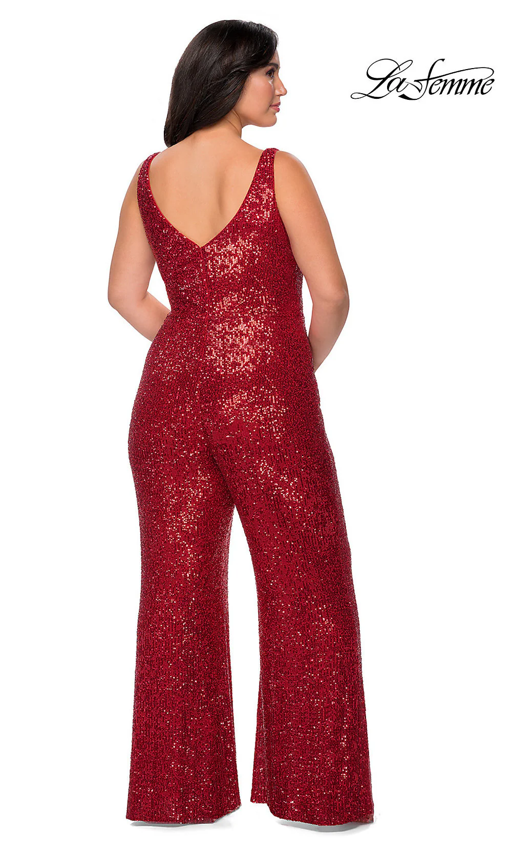 La Femme Plus-Size Sequin Formal Jumpsuit for Prom - Image 5