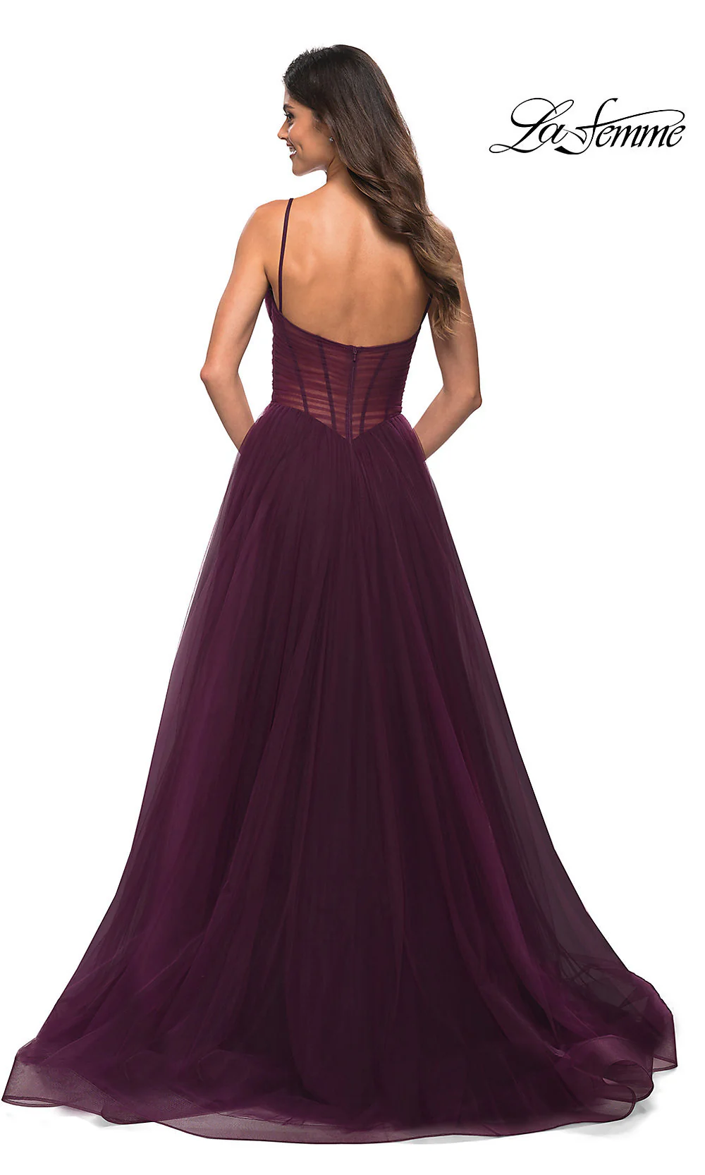 Long La Femme Prom Dress with Sheer Corset Waist - Image 6