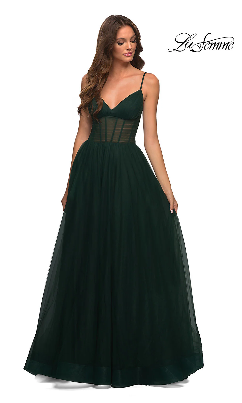 Long La Femme Prom Dress with Sheer Corset Waist - Image 8