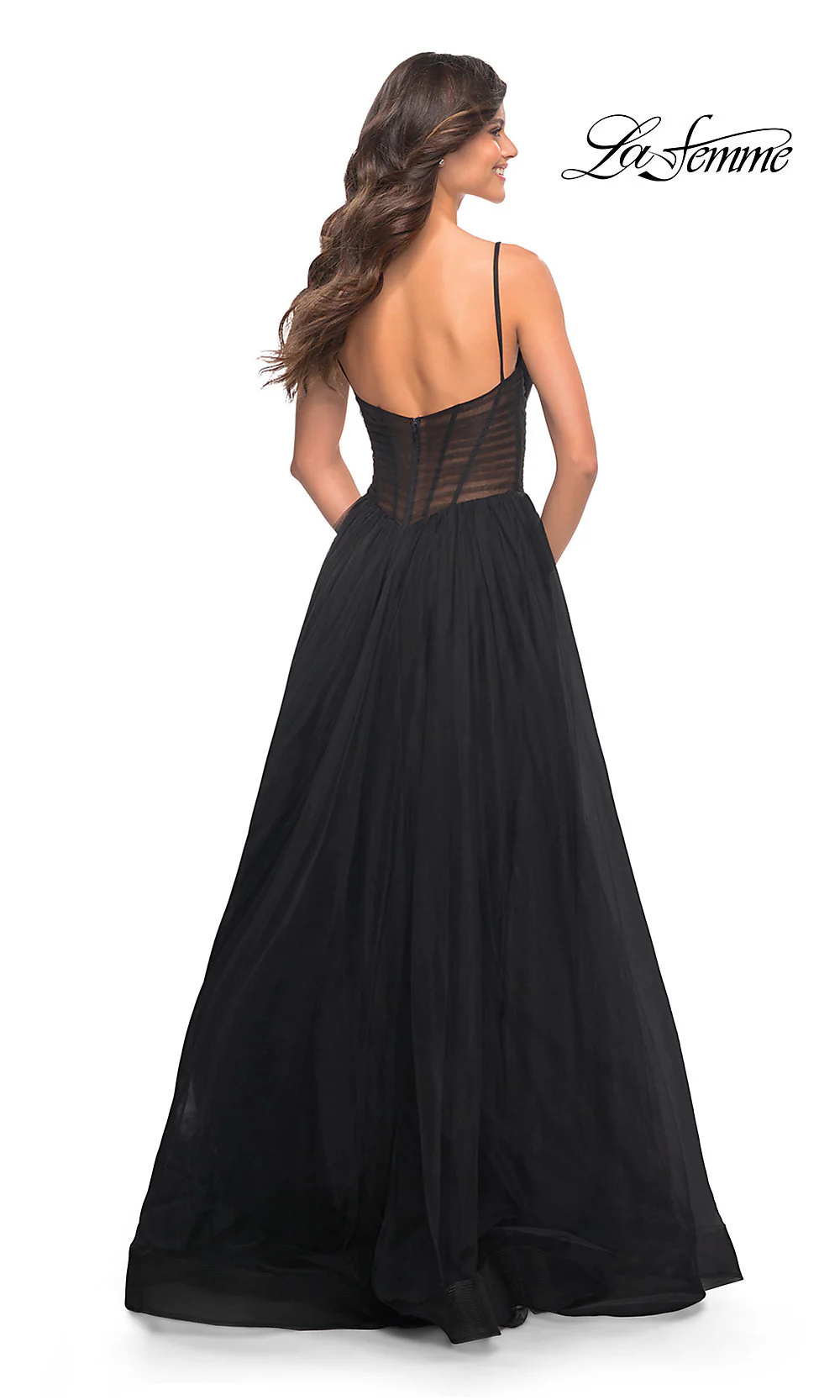 Long La Femme Prom Dress with Sheer Corset Waist - Image 9
