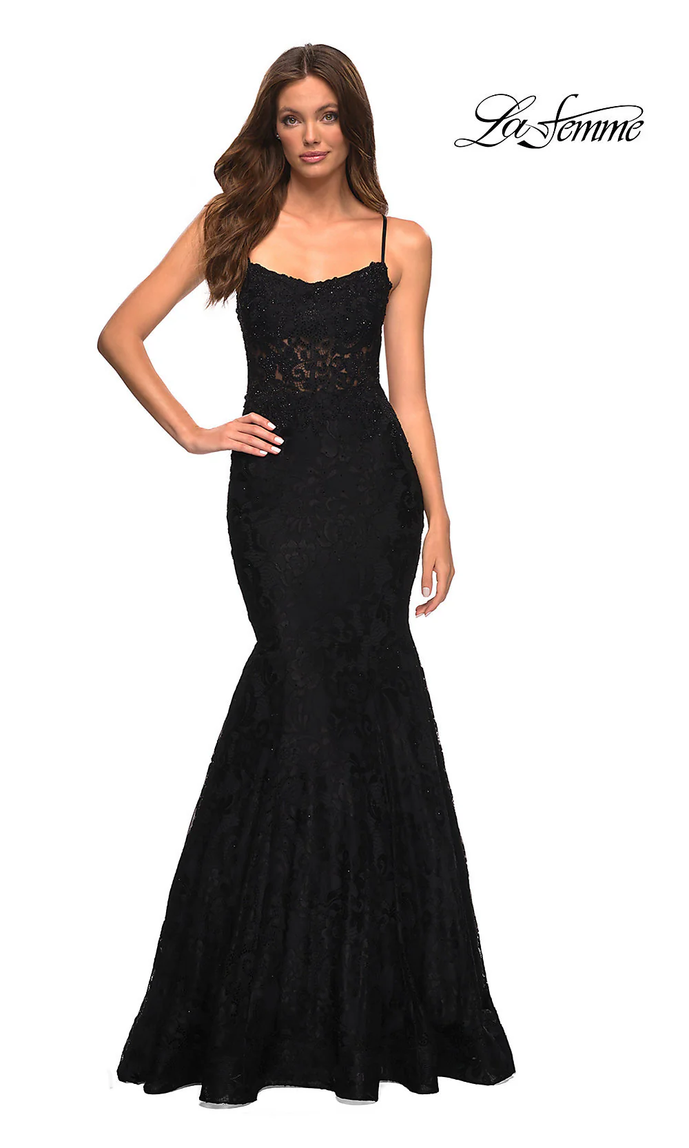 Open-Back Long Lace Mermaid Prom Dress by La Femme - Image 3