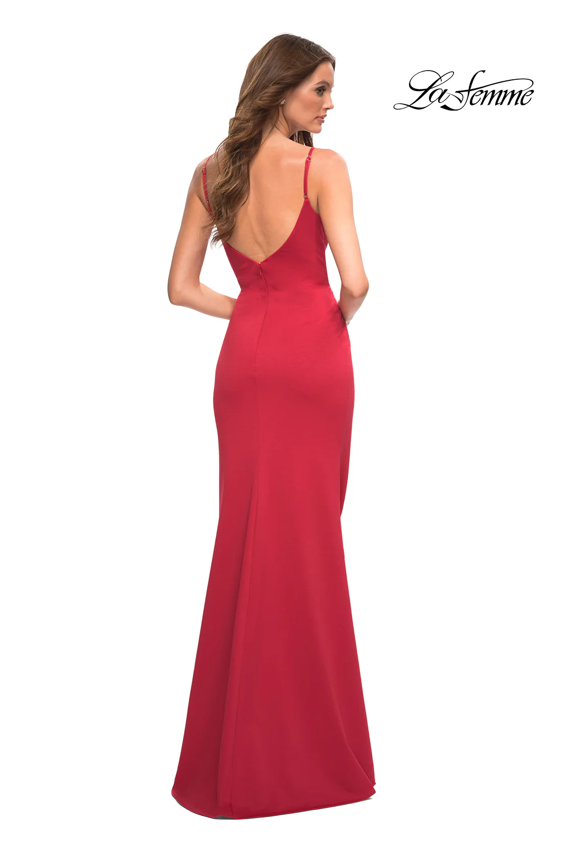 Simple Long V-Neck Prom Dress by La Femme - Image 8