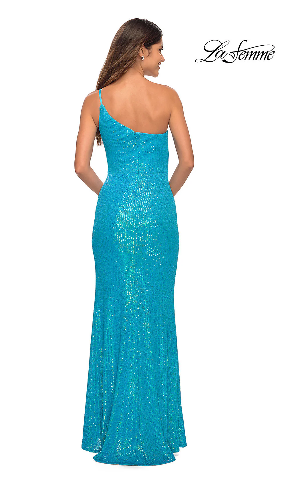 La Femme Long Sequin One-Shoulder Prom Dress - Image 8