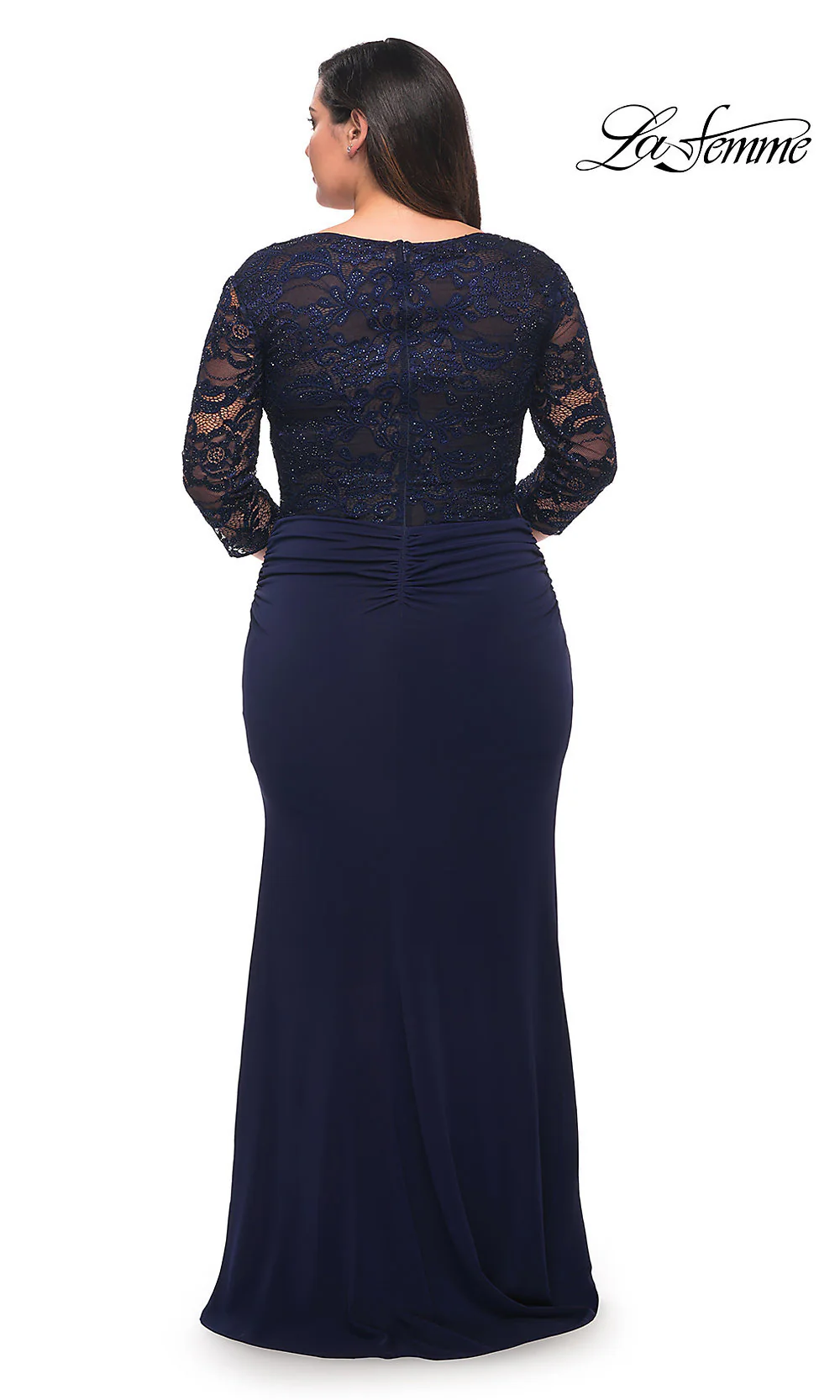 Lace Sleeve Long Plus-Size Formal Gown by La Femme - Image 4
