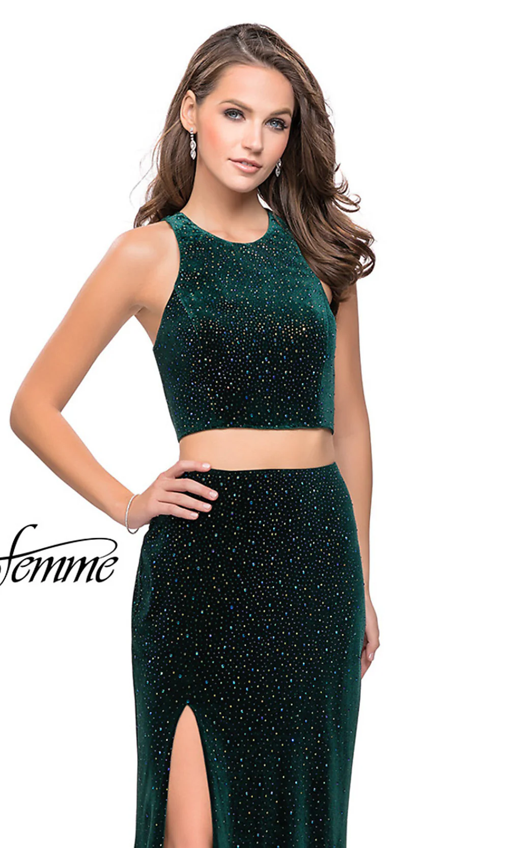 Long Beaded Velvet Two-Piece Prom Dress - Image 4