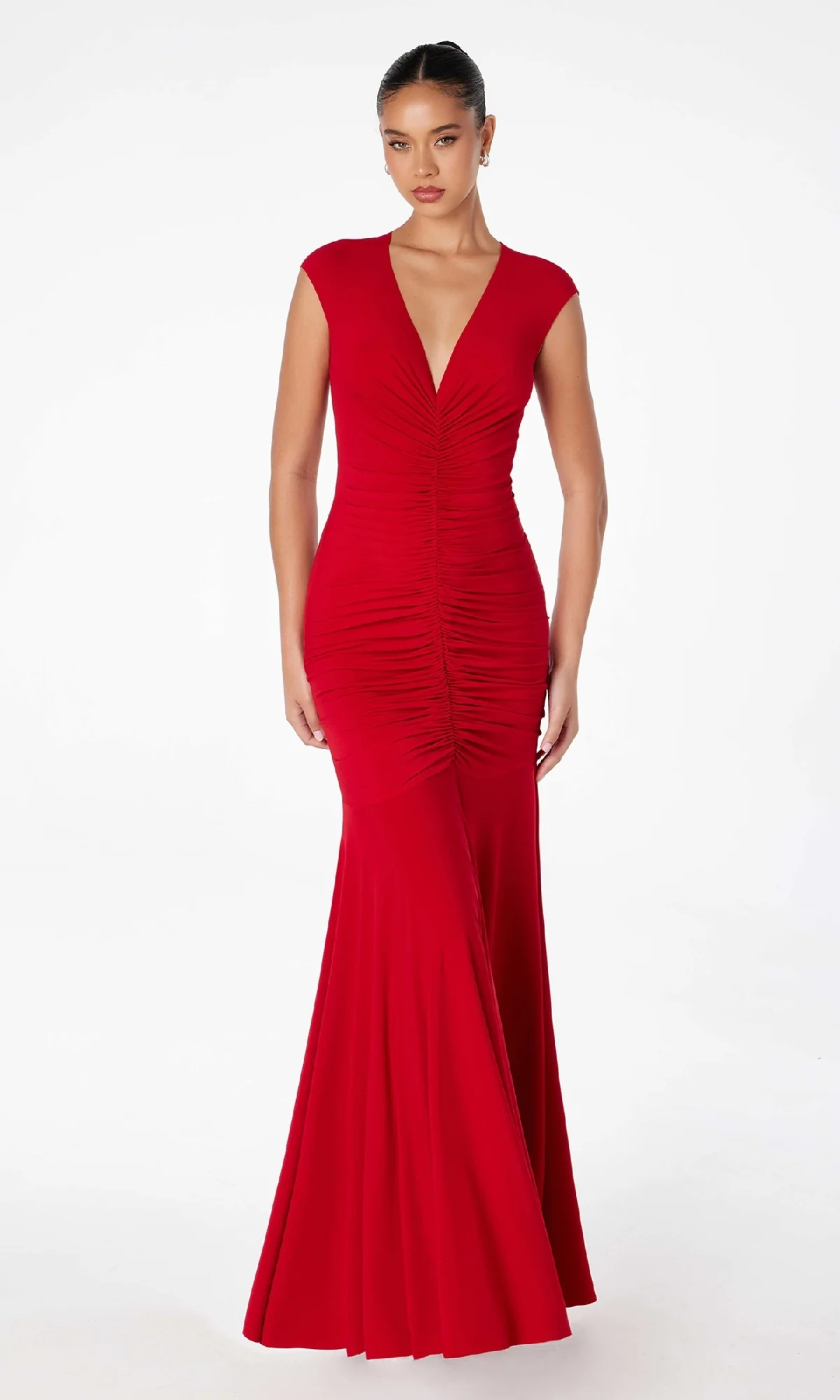 Cap-Sleeve Long Ruched Prom Dress: Astee T2009 - Image 7