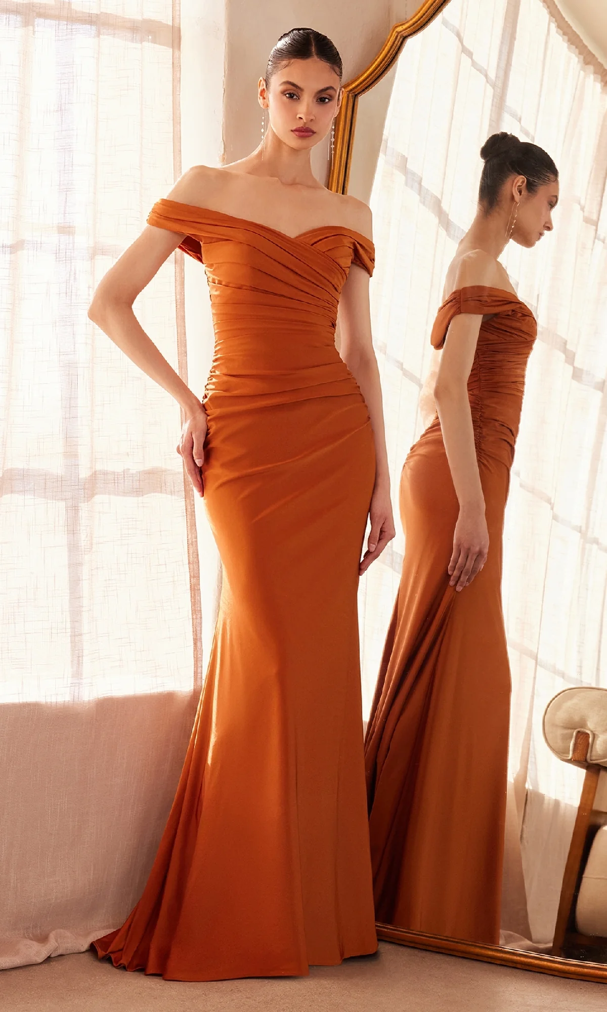 Off-Shoulder Long Ruched Prom Dress: Amoris T402 - Image 3