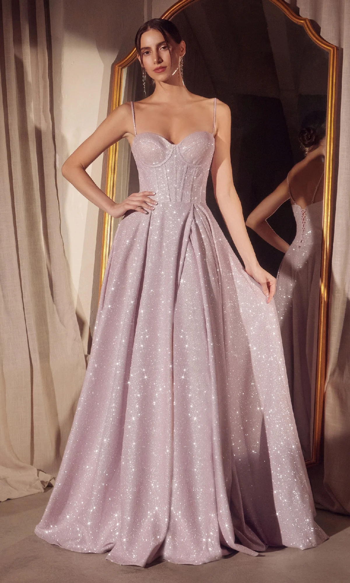 Lace-Up Long Glitter Prom Ball Gown: Amoris T706 - Image 4