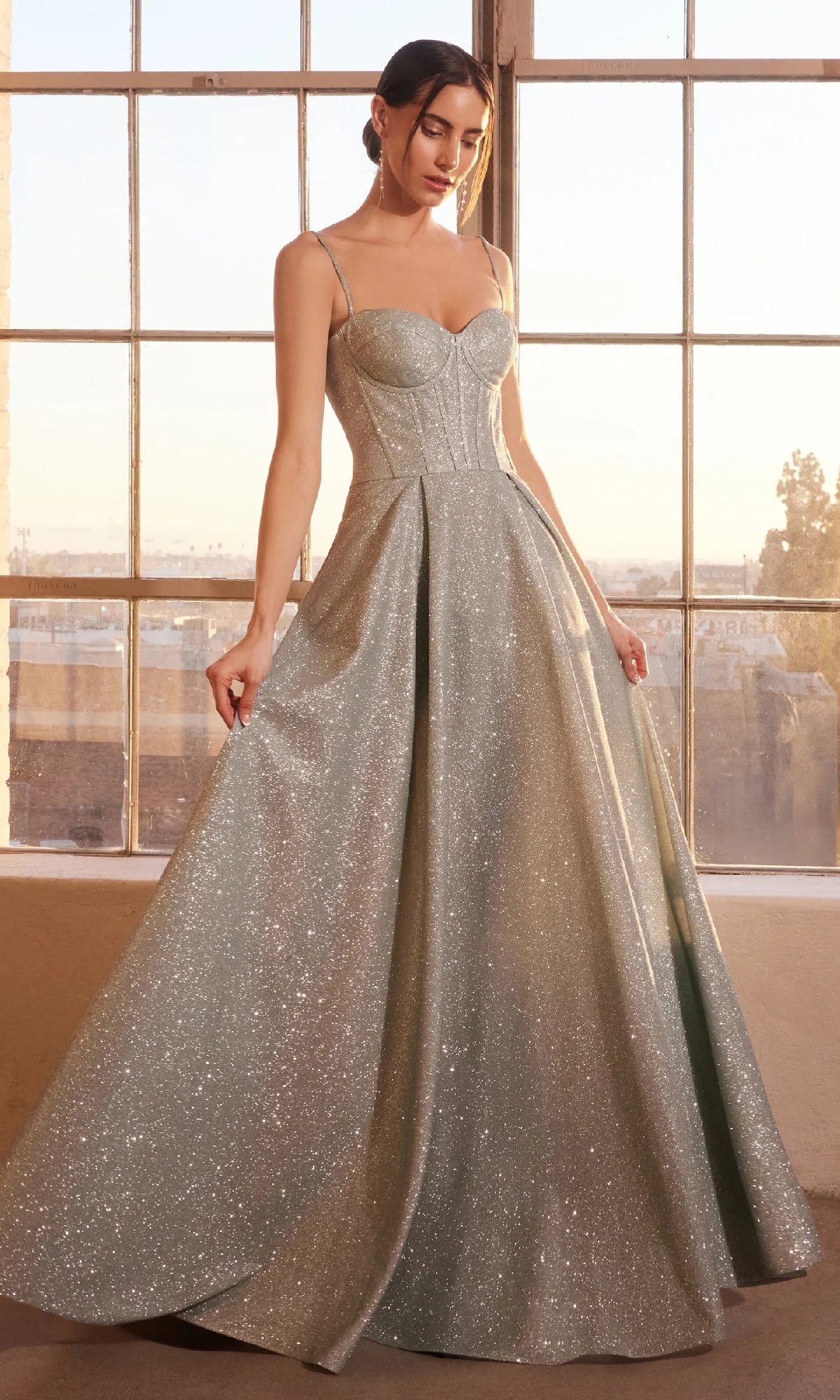 Lace-Up Long Glitter Prom Ball Gown: Amoris T706 - Image 5