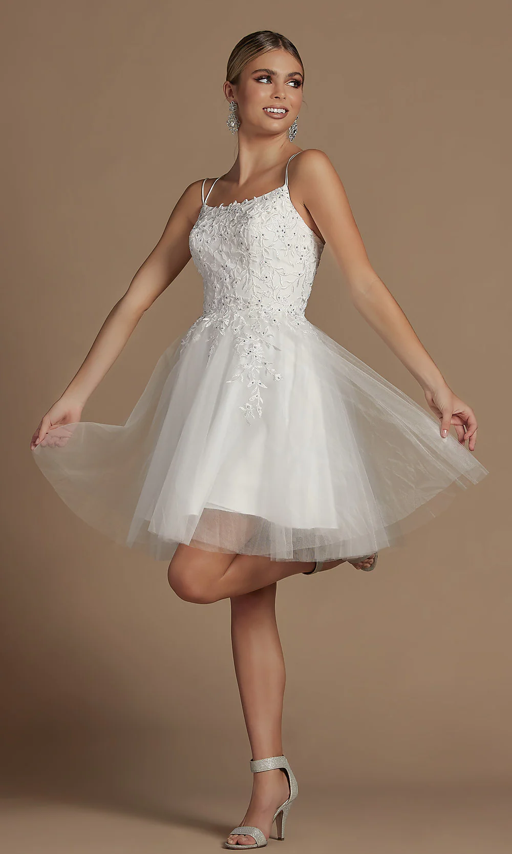 Short Embroidered Corset-Back Homecoming Dress - Image 5